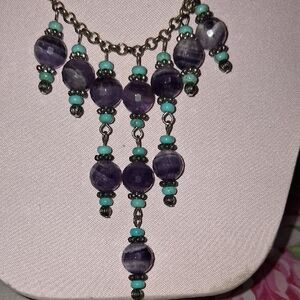 Elegant Purple Amythist and Turquoise Beaded Necklace